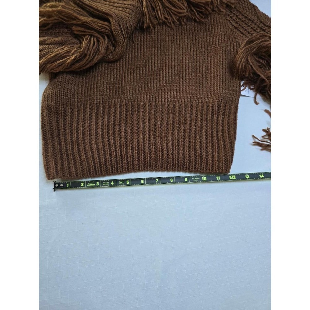 Willow + Root Brown Fringe Cable Knit Off Shoulder Sweater Boho Western Medium - Picture 8 of 9